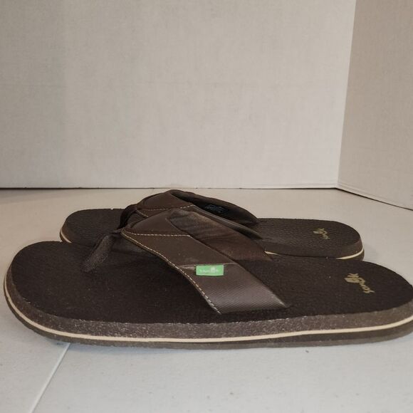 Sanuk Beer Cozy Men's Thong Flip Flop Sandals Sz 9 Brown - Picture 7 of 9